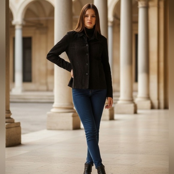 Jlc New York Jackets & Blazers - JLC New York Women's Black Suede Leather Jacket Gorgeous Quiet Luxury Size M